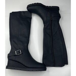 NEW Life Stride Shana Wedge High Heel Leather Boots Size 6M Women’s Black